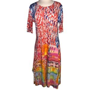 WB4 Ateliers 5 by Gozde Yilmaz Colorful Abstract Art to Wear Midi Dress Medium